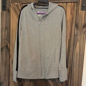 Lane Bryant Gray Zip-Up Hoodie with Black Accents and pockets